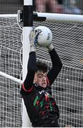 6 May 2022; Mayo goalkeeper David Dolan makes a save during the Electric Ireland Connacht GAA Football Minor Championship Final match between Galway and Mayo at Hastings Insurance MacHale Park in Castlebar, Mayo. Photo by Piaras Ó Mídheach/Sportsfile