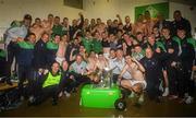 5 June 2022; The Limerick players and backroom staff celebrate with The Mick Mackey Cup the Munster GAA Hurling Senior Championship Final match between Limerick and Clare at Semple Stadium in Thurles, Tipperary. Photo by Ray McManus/Sportsfile