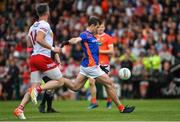 5 June 2022; Armagh goalkeeper Ethan Rafferty kicks a point during the GAA Football All-Ireland Senior Championship Round 1 match between Armagh and Tyrone at Athletic Grounds in Armagh. Photo by Ramsey Cardy/Sportsfile