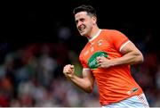 5 June 2022; Stefan Campbell of Armagh celebrates kicking a point during the GAA Football All-Ireland Senior Championship Round 1 match between Armagh and Tyrone at Athletic Grounds in Armagh. Photo by Ramsey Cardy/Sportsfile