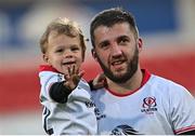 3 June 2022; Stuart McCloskey of Ulster with his son Arlo after the United Rugby Championship Quarter-Final match between Ulster and Munster at Kingspan Stadium in Belfast. Photo by Ramsey Cardy/Sportsfile