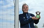 8 June 2022; Jess Ziu of Shelbourne with her SSE Airtricity Women’s National League Player of the Month Award for May at the FAI National Training Centre in Abbotstown, Dublin. Photo by Sam Barnes/Sportsfile