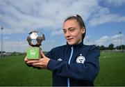 8 June 2022; Jess Ziu of Shelbourne with her SSE Airtricity Women’s National League Player of the Month Award for May at the FAI National Training Centre in Abbotstown, Dublin. Photo by Sam Barnes/Sportsfile