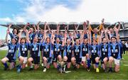 7 June 2022; Scoil Thomais, Dublin, players celebrate with the cup after the Corn INTO final at the Allianz Cumann na mBunscol Finals in Croke Park, Dublin. Over 2,800 schools and 200,000 students are set to compete in the primary schools competition this year with finals taking place across the country. Allianz and Cumann na mBunscol are also gifting 500 footballs, 200 hurleys and 200 sliotars to schools across the country to welcome Ukrainian students into our national games and local communities. Photo by Ben McShane/Sportsfile
