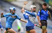 7 June 2022; Maia Nic an Úcaire of Gaelscoile Inse Chor, Dublin, in action against Lucy McCarthy of Loreto GNA Dalkey, Dublin, during the Corn Uí Mhaoilan final at the Allianz Cumann na mBunscol Finals in Croke Park, Dublin. Over 2,800 schools and 200,000 students are set to compete in the primary schools competition this year with finals taking place across the country. Allianz and Cumann na mBunscol are also gifting 500 footballs, 200 hurleys and 200 sliotars to schools across the country to welcome Ukrainian students into our national games and local communities. Photo by Ben McShane/Sportsfile