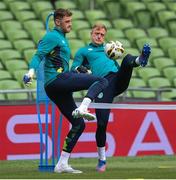 7 June 2022; Goalkeepers Mark Travers, left, and James Talbot during a Republic of Ireland training session at Aviva Stadium in Dublin. Photo by Stephen McCarthy/Sportsfile