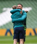 7 June 2022; Shane Duffy, right, and James McClean during a Republic of Ireland training session at Aviva Stadium in Dublin. Photo by Stephen McCarthy/Sportsfile