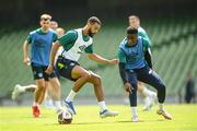 7 June 2022; CJ Hamilton, left, and Chiedozie Ogbene during a Republic of Ireland training session at Aviva Stadium in Dublin. Photo by Stephen McCarthy/Sportsfile