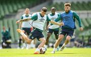 7 June 2022; Troy Parrott and Ryan Manning, right, during a Republic of Ireland training session at Aviva Stadium in Dublin. Photo by Stephen McCarthy/Sportsfile