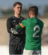 6 June 2022; Republic of Ireland goalkeeper Brian Maher with teammate Lee O'Connor after the UEFA European U21 Championship qualifying group F match between Republic of Ireland and Montenegro at Tallaght Stadium in Dublin. Photo by Eóin Noonan/Sportsfile