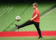 7 June 2022; Ukrainian citizen Mattvii Rybkin, age 12, from Zhytomyr, during a Republic of Ireland training session at Aviva Stadium in Dublin. Photo by Stephen McCarthy/Sportsfile