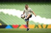 7 June 2022; Ukrainian citizen Illia Sydorenko, age 8, from Zhytomyr, during a Republic of Ireland training session at Aviva Stadium in Dublin. Photo by Stephen McCarthy/Sportsfile