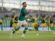 8 June 2022; Republic of Ireland captain Shane Duffy applauds supporters during the warm-up before UEFA Nations League B group 1 match between Republic of Ireland and Ukraine at Aviva Stadium in Dublin. Photo by Seb Daly/Sportsfile
