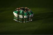 8 June 2022; Republic of Ireland players in a huddle before the UEFA Nations League B group 1 match between Republic of Ireland and Ukraine at Aviva Stadium in Dublin. Photo by Eóin Noonan/Sportsfile