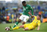 8 June 2022; Chiedozie Ogbene of Republic of Ireland is tackled by Oleksandr Syrota of Ukraine during the UEFA Nations League B group 1 match between Republic of Ireland and Ukraine at Aviva Stadium in Dublin. Photo by Stephen McCarthy/Sportsfile