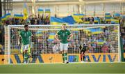 8 June 2022; Nathan Collins, right, and Cyrus Christie of Republic of Ireland react to a goal which is subsequently disallowed during the UEFA Nations League B group 1 match between Republic of Ireland and Ukraine at Aviva Stadium in Dublin. Photo by Stephen McCarthy/Sportsfile