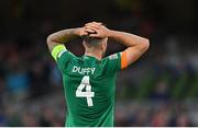 8 June 2022; Shane Duffy of Republic of Ireland reacts after a missed goal chance in the second half during the UEFA Nations League B group 1 match between Republic of Ireland and Ukraine at Aviva Stadium in Dublin. Photo by Seb Daly/Sportsfile