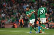 8 June 2022; CJ Hamilton of Republic of Ireland replaces Chiedozie Ogbene of Republic of Ireland to make his international debut during the UEFA Nations League B group 1 match between Republic of Ireland and Ukraine at Aviva Stadium in Dublin. Photo by Stephen McCarthy/Sportsfile