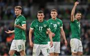 8 June 2022; Republic of Ireland players, from left, Nathan Collins, Jason Knight, Dara O'Shea, Shane Duffy and Michael Obafemi during the UEFA Nations League B group 1 match between Republic of Ireland and Ukraine at Aviva Stadium in Dublin. Photo by Seb Daly/Sportsfile