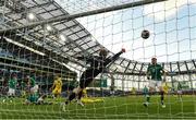 8 June 2022; Republic of Ireland goalkeeper Caoimhin Kelleher fails to keep out a shot from Viktor Tsygankov of Ukraine, not pictured, during the UEFA Nations League B group 1 match between Republic of Ireland and Ukraine at Aviva Stadium in Dublin. Photo by Seb Daly/Sportsfile