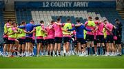 9 June 2022; Leinster players huddle during the Leinster Rugby Captain's Run at the RDS Arena in Dublin. Photo by Harry Murphy/Sportsfile