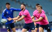 9 June 2022; Robbie Henshaw, centre, with Josh van der Flier, right, during the Leinster Rugby Captain's Run at the RDS Arena in Dublin. Photo by Harry Murphy/Sportsfile