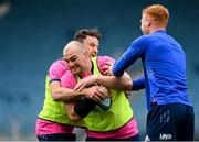 9 June 2022; Rhys Ruddock, centre, with Hugo Keenan and Ciarán Frawley during the Leinster Rugby Captain's Run at the RDS Arena in Dublin. Photo by Harry Murphy/Sportsfile