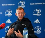9 June 2022; Head coach Leo Cullen speaks to media during a Leinster Rugby Press Conference at the RDS Arena in Dublin. Photo by Harry Murphy/Sportsfile