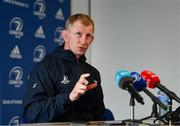 9 June 2022; Head coach Leo Cullen speaks to media during a Leinster Rugby Press Conference at the RDS Arena in Dublin. Photo by Harry Murphy/Sportsfile