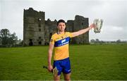 9 June 2022; Cathal Malone of Clare poses for a portrait with the Liam MacCarthy Cup at Loughmore Castle at the GAA Hurling All-Ireland Senior Championship Series national launch in Tipperary. Photo by Brendan Moran/Sportsfile
