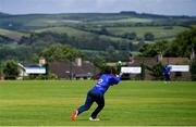 10 June 2022; Nathan Maguire of North West Warriors catches Neil Rock of Northern Knights during the Cricket Ireland Inter-Provincial Trophy match between North West Warriors and Northern Knights at Bready Cricket Club in Bready, Tyrone. Photo by Ramsey Cardy/Sportsfile