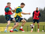 10 June 2022; Jayson Molumby and James McClean, left, during a Republic of Ireland training session at the FAI National Training Centre in Abbotstown, Dublin. Photo by Stephen McCarthy/Sportsfile