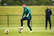 10 June 2022; Darragh Lenihan and manager Stephen Kenny, right, during a Republic of Ireland training session at the FAI National Training Centre in Abbotstown, Dublin. Photo by Stephen McCarthy/Sportsfile