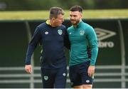 10 June 2022; Manager Stephen Kenny and Scott Hogan during a Republic of Ireland training session at the FAI National Training Centre in Abbotstown, Dublin. Photo by Stephen McCarthy/Sportsfile