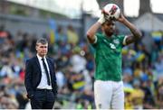 8 June 2022; Republic of Ireland manager Stephen Kenny and Cyrus Christie during the UEFA Nations League B group 1 match between Republic of Ireland and Ukraine at Aviva Stadium in Dublin. Photo by Stephen McCarthy/Sportsfile