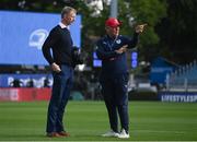 10 June 2022; Leinster head coach Leo Cullen and Vodacom Bulls head coach Jake White before the United Rugby Championship Semi-Final match between Leinster and Vodacom Bulls at the RDS Arena in Dublin. Photo by Harry Murphy/Sportsfile
