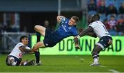 10 June 2022; Garry Ringrose of Leinster is tackled by Embrose Papier and Madosh Tambwe of Vodacom Bulls during the United Rugby Championship Semi-Final match between Leinster and Vodacom Bulls at the RDS Arena in Dublin. Photo by Harry Murphy/Sportsfile