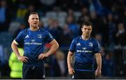 10 June 2022; Rory O'Loughlin, left, and Luke McGrath of Leinster after their side's defeat in the United Rugby Championship Semi-Final match between Leinster and Vodacom Bulls at the RDS Arena in Dublin. Photo by Harry Murphy/Sportsfile