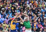 5 June 2022; Kyle Hayes of Limerick in action against Paul Flanagan of Clare during the Munster GAA Hurling Senior Championship Final match between Limerick and Clare at FBD Semple Stadium in Thurles, Tipperary. Photo by Piaras Ó Mídheach/Sportsfile