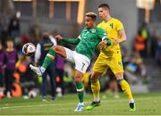 8 June 2022; Callum Robinson of Republic of Ireland and Denys Popov of Ukraine during the UEFA Nations League B group 1 match between Republic of Ireland and Ukraine at Aviva Stadium in Dublin. Photo by Ben McShane/Sportsfile