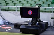 8 June 2022; The VAR screen is seen before the UEFA Nations League B group 1 match between Republic of Ireland and Ukraine at Aviva Stadium in Dublin. Photo by Ben McShane/Sportsfile