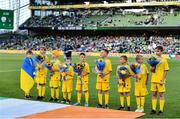 8 June 2022; Ukraine mascots before during the UEFA Nations League B group 1 match between Republic of Ireland and Ukraine at Aviva Stadium in Dublin. Photo by Ben McShane/Sportsfile