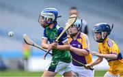 8 June 2022; David Lombard of St Pius X BNS in action against St Laurence's, Kilmacud, in the Corn Marino final during the Allianz Cumann na mBunscoil Hurling Finals in Croke Park, Dublin. Over 2,800 schools and 200,000 students are set to compete in the primary schools competition this year with finals taking place across the country. Allianz and Cumann na mBunscol are also gifting 500 footballs, 200 hurleys and 200 sliotars to schools across the country to welcome Ukrainian students into our national games and local communities. Photo by Piaras Ó Mídheach/Sportsfile