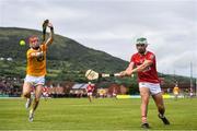 11 June 2022; Shane Kingston of Cork in action against James McNaughton of Antrim during the GAA Hurling All-Ireland Senior Championship Preliminary Quarter-Final match between Antrim and Cork at Corrigan Park in Belfast. Photo by Ramsey Cardy/Sportsfile