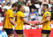 11 June 2022; Stewart Moore of Ulster, centre, celebrates with Iain Henderson and John Cooney, right, after scoring their side's second try during the United Rugby Championship Semi-Final match between DHL Stormers and Ulster at DHL Stadium in Cape Town, South Africa. Photo by Ashley Vlotman/Sportsfile