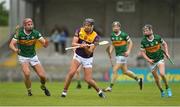 11 June 2022; Jack O'Connor of Wexford in action against Fionán Hennessy and Colin Walsh of Kerry during the GAA Hurling All-Ireland Senior Championship Preliminary Quarter-Final match between Kerry and Wexford at Austin Stack Park in Tralee, Kerry. Photo by Diarmuid Greene/Sportsfile