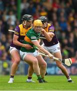 11 June 2022; Conor O'Keeffe of Kerry in action against Conor McDonald and Jack O'Connor of Wexford during the GAA Hurling All-Ireland Senior Championship Preliminary Quarter-Final match between Kerry and Wexford at Austin Stack Park in Tralee, Kerry. Photo by Diarmuid Greene/Sportsfile