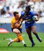 11 June 2022; Seabelo Senatla of DHL Stormers tackled by James Hume of Ulster during the United Rugby Championship Semi-Final match between DHL Stormers and Ulster at DHL Stadium in Cape Town, South Africa. Photo by Ashley Vlotman/Sportsfile