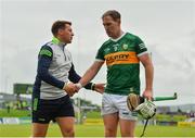 11 June 2022; Podge Boyle of Kerry exchanges a handshake with Kerry manager Stephen Molumphy as he is substituted during the GAA Hurling All-Ireland Senior Championship Preliminary Quarter-Final match between Kerry and Wexford at Austin Stack Park in Tralee, Kerry. Photo by Diarmuid Greene/Sportsfile
