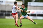 11 June 2022; Paddy Lane of Kerry in action against Joey Clarke of Tyrone during the Electric Ireland GAA Football All-Ireland Minor Championship Quarter-Final match between Tyrone and Kerry at MW Hire O'Moore Park in Portlaoise, Laois. Photo by David Fitzgerald/Sportsfile